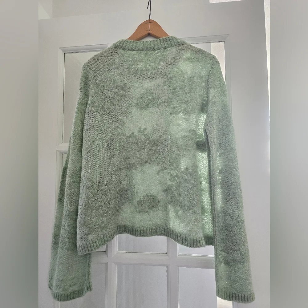 ANTHROPOLOGIE Feminine Mint Green Floral Brocade Fancy Knit Sweater NWT SRP$118